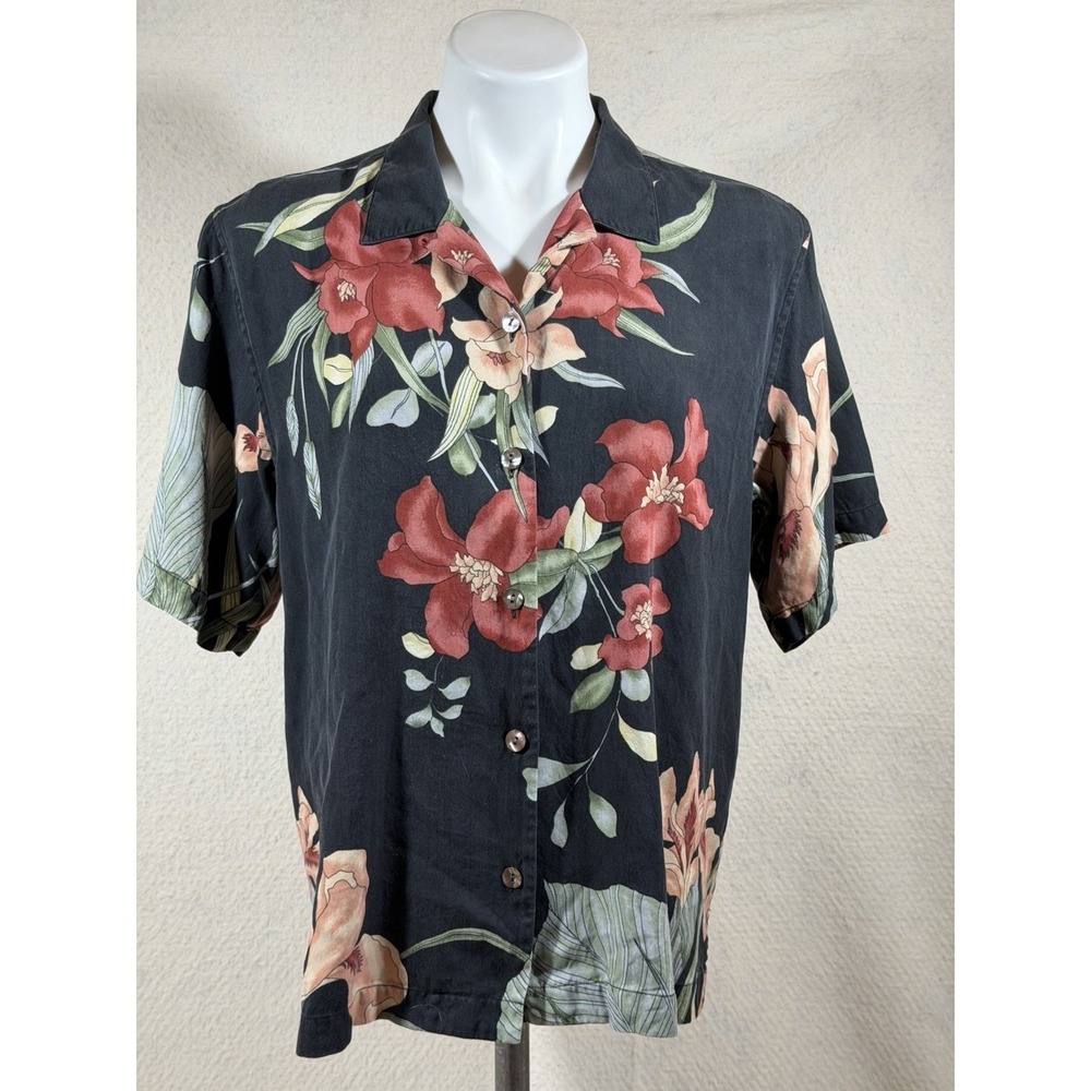 Tommy Bahama Womens Medium Silk Hawaiian Shirt Floral Tropical Coastal